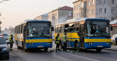 Russian Strike On Two Passenger Buses In Ukraine’s Kramatorsk Kills 33